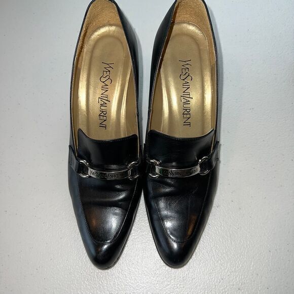 Yves Saint Laurent Women's Logo‎ Plate Black Leather Pumps Size 36 US 6 - Picture 1 of 9
